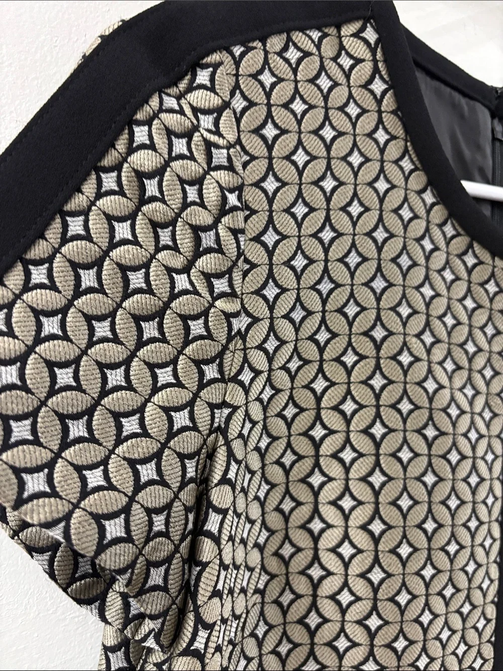 J. Crew collection Black and Cream Geometric Shift Dress with Contrast Trim